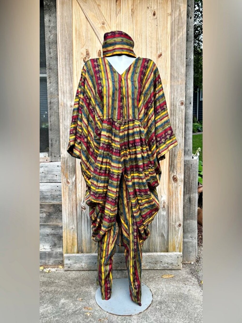Vintage 90s Rayon African Kente Draped Butterfly Top, Pants, Kufi Hat~Plus Size